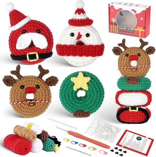 Generic Crochet Kit - Beginner Friendly with Step-by-Step Videos & Patterns (Christmas Donuts)