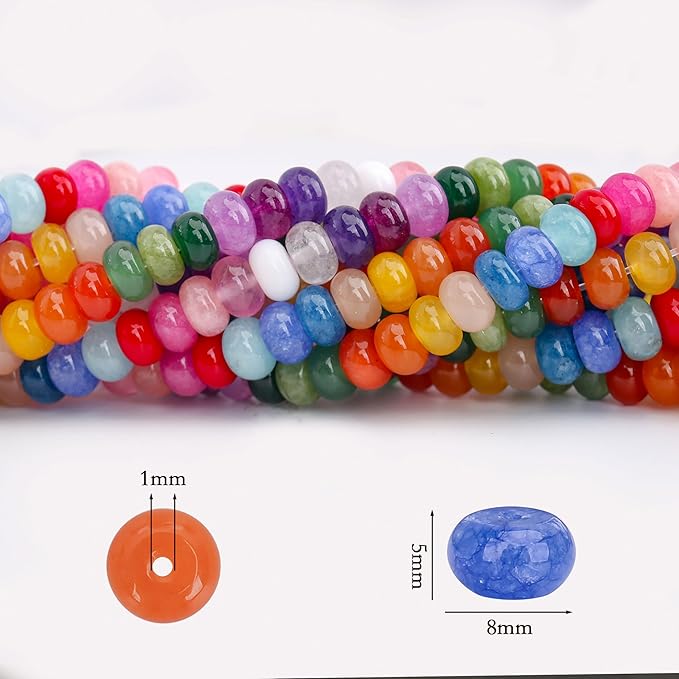 2 Strands (150PCs) Mix Color Jade Rondelle Beads, 5 * 8mm Gemstone Loose Spacer Abacus Disk Beads for DIY Bracelet Necklace Earrings Jewelry Making, Craft Supplies Beading Kit
