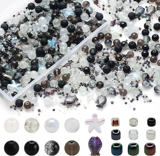 Rired 27 760pcs Assorted Glass Beads for Jewelry Making, White to Black Mixed Crystal Beads Bracelet Making Kit with Seed Beads for Ring, Necklace, DIY Craft