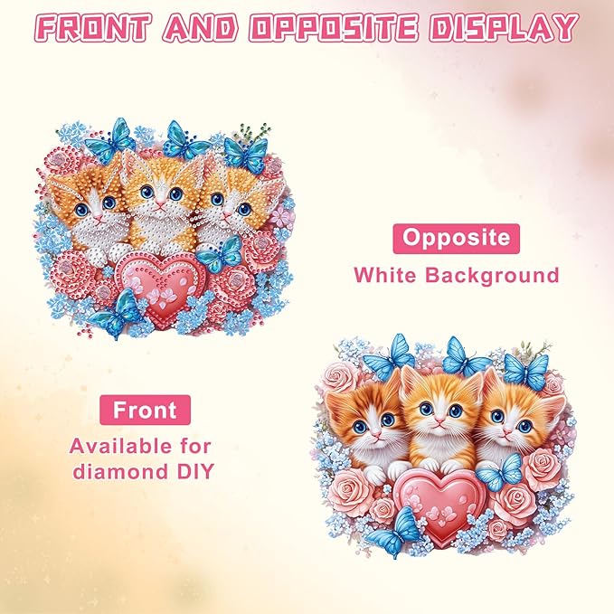 KEYIFA Cats Diamond Painting Kit, DIY Rose Diamond Art for Adults, Diamonds Pendant Special Shaped Rhinestone Window Hanging Ornaments Home Garden Wall Door Decoration, 20cm Width