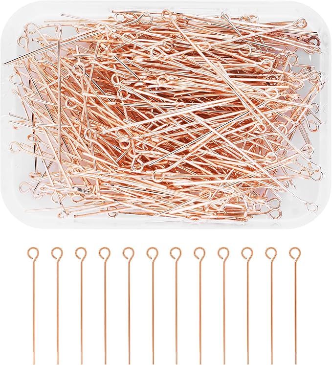 Mandala Crafts 300 1.5 Inch Rose Gold Eye Pins for Jewelry Making Earring Making Supplies Jewelry Findings Open Eye Head Pins for Earrings DIY Bracelets Rosary Charms
