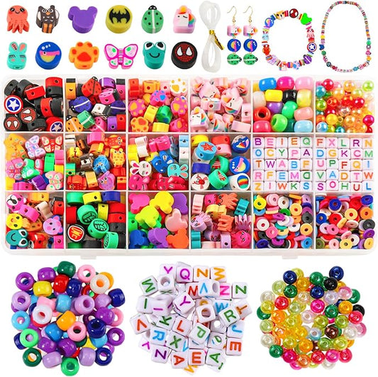 JMUQ Animal Beads Kit - 710 Pcs Cute Fun Heishi Polymer Clay Animal, Pony, Letter, Pearl Beads for Bracelet, Necklace, Earring Jewelry Making