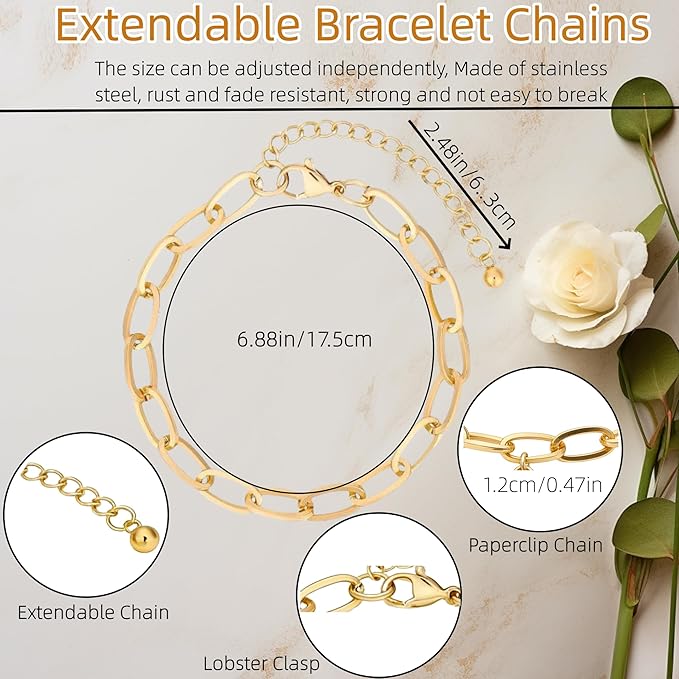 wxfhtda Charm Bracelet Making Kit for Adults & Teens, 428 Pieces DIY Charm Bracelet Set with Gold Charms, Including Paperclip Chain Bracelets, Charms, Jump Rings for Jewelry Making