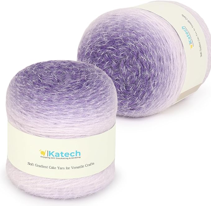 Katech Ombre Yarn for Crocheting-Large Skein of Gradient Yarn Cake-2 Pack of 200g/7.05 oz-80% Acrylic,20% Nylon- #4 Medium-Perfect for Star Blankets, Scarves, Shawls and Garments (A)