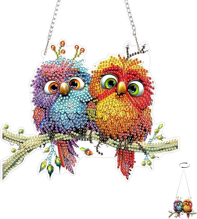 TOSTOG Exquisite Birds Diamond Art Pendant Kits for Adult, Cute Diamond Painting Hanging Kit for Beginners, 5D DIY Crafts Gem Art, Waterproof Full Accessories for Home Decor Idea 20 * 20 cm/8 * 8 in