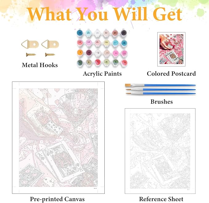 Okarina Paint by Numbers Kit for Adults Beginner Cocktail, Poker Adult Paint by Number Kits on Canvas, Pink DIY Acrylic Oil Painting by Numbers for Adults, Perfect for Home Wall Decor 16X20 Inch