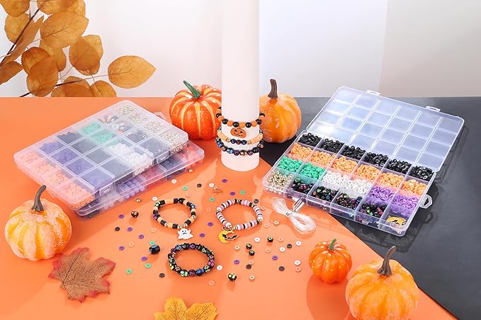 Halloween Beads for Friendship Bracelet Kit, 2000+ Pcs Halloween Clay Beads and Black Letter Bracelet Making Kit Suitable for Ages 14 and Above