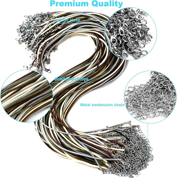 100 Pcs Leather Necklace Cord with Clasps, Rope Necklace String, 5 Colors Necklace Cords for Pendants, 19.7" Premium Necklace Chains for Jewelry Making Supplies, 2mm Waxed Necklace Bracelet Cord DHOOZ