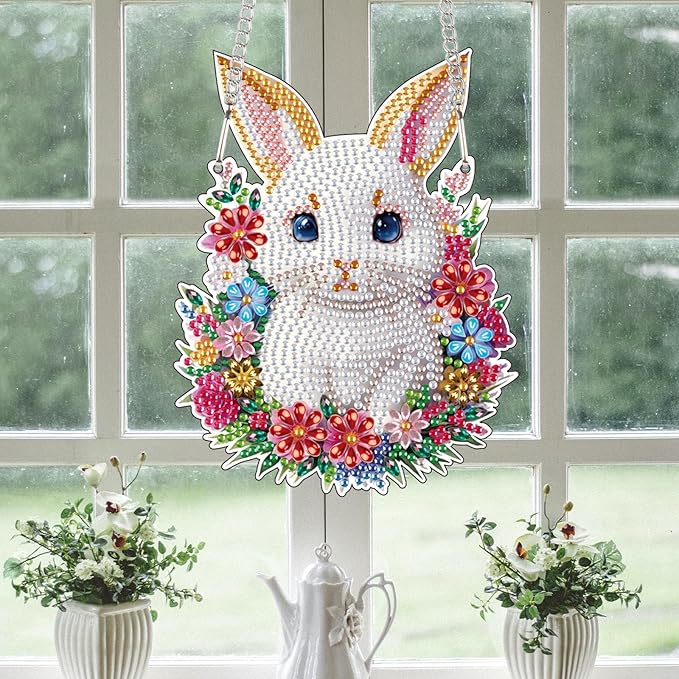 Tontut Easter Diamond Painting Wall Hanging, Bunny Special Shape Diamond Painting Kits, Acrylic Crafted Diamond Art for Home Wall Garden Decoration
