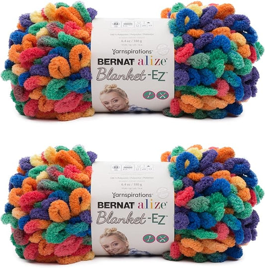 Bernat Alize Blanket-EZ Super Soft Looped Yarn for Beginners, Hand Knitting- No Needles or Hooks Needed, Bright Rainbow 2 Pack