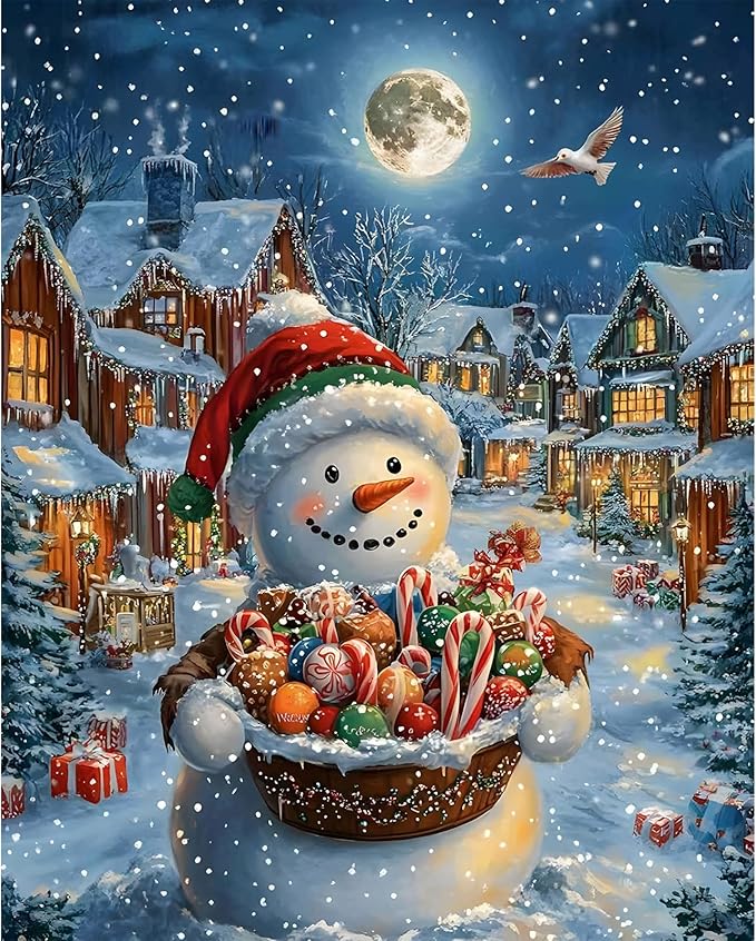 EMIEAUFG Christmas Diamond Art Kits for Adults, Christmas Snowman Candy Diamond Paiting Kit for Beginners, 5D DIY Round Full Drill Craft Diamond Dot Gem Art, Home Wall Decor 12" x 16"