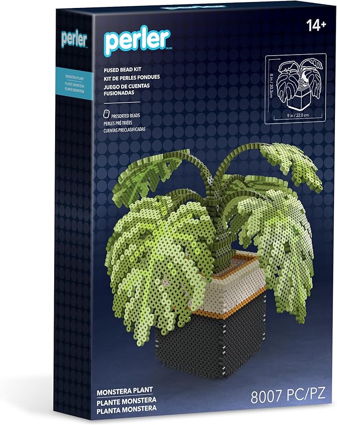 Perler 80-57234 Monstera Plant 3D Fused Bead Craft Activity Kit, Multicolor, 8007 Pieces