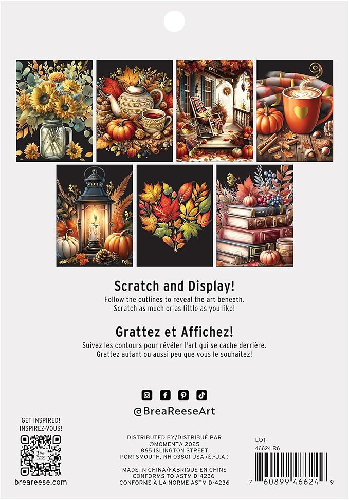 Brea Reese: Scratch Art Paper Pad - Fall Florals - 14 Sheets, 7 Guided Art Designs, Metallic Accents, Stylus & Brush, 6x8 Pages, DIY Adult Craft Kit