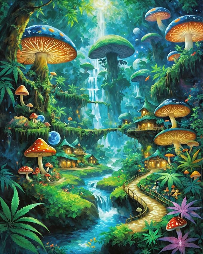 ldazao Mushroom Paint By Numbers Kit for Adults Beginner Mushrooms Forest Adult Paint By Number Kits On Canvas Adults' Paint-By-Number DIY Oil Painting Kits for Gift Wall Decor 16x20 Inch