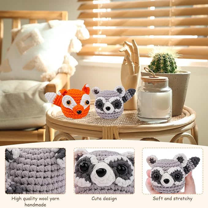 Vanttokeey Crochet Kit for Beginners, Animal Amigurumi Crochet Kits Included, Step-by-Step Video Tutorials, Beginner Crochet Kit for Adults and Kids, Crocheting Starter Set (Foxy)