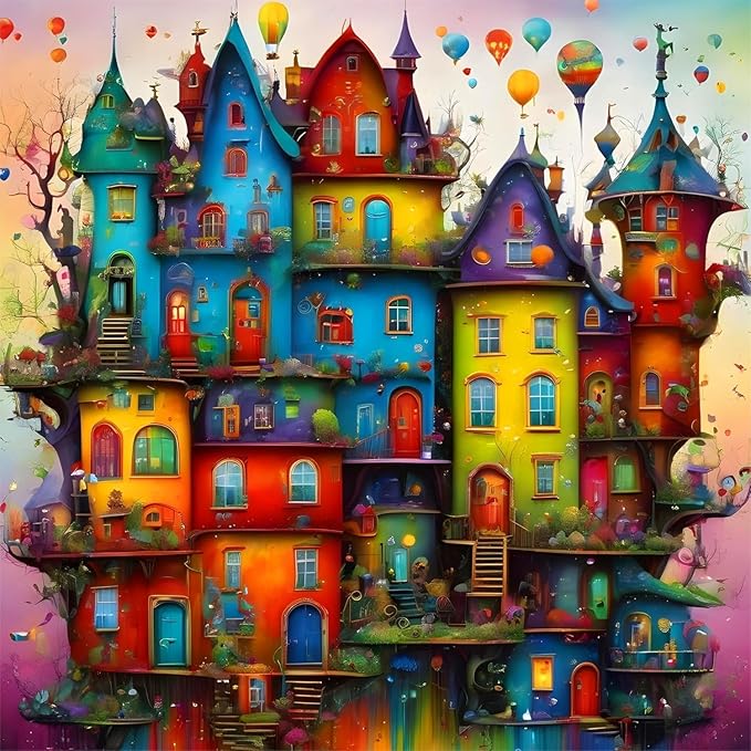 ijbnhd Diamond Painting Kits for Adults - House Diamond Art Kits for Adults, 5D Diamond Painting Dream House, DIY Full Drill Diamond Painting Cartoon Gem Art Crafts 14x14inch