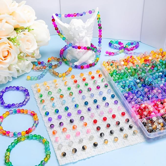 XSEINO About 144 Colors 1200PCS 6mm Glass Beads Bracelet Making Set, 6 Styles of Mixed Crack Beads for Bracelets, Jewelry, and DIY Making