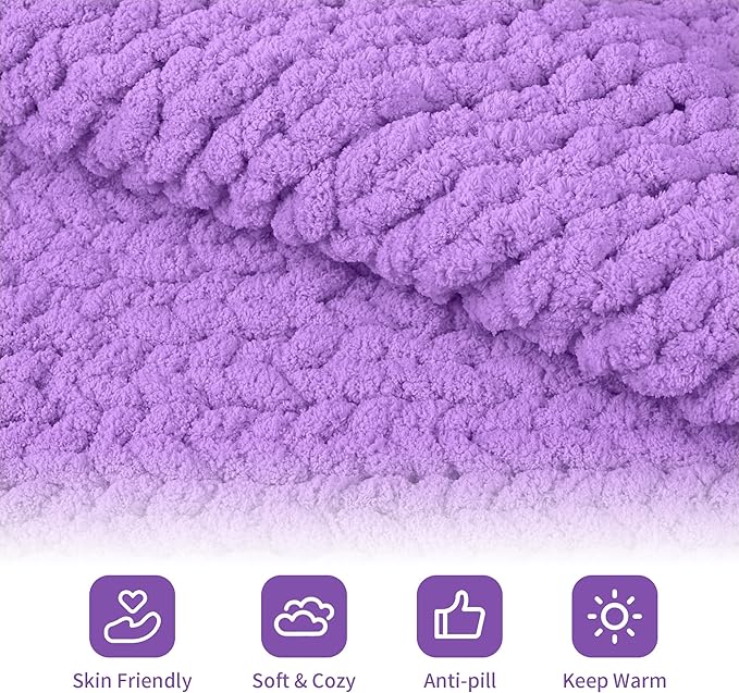 8 Packs Jumbo Chenille Chunky Yarn for Crocheting Knitting, Handcrafts & Blanket Yarn (Purple, 8 Pack)