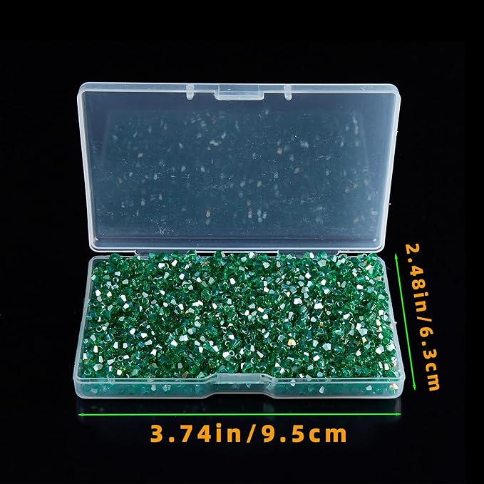 laopottbeads 1200pcs 3mm bicone crystal glass beads for jewelry making, sparkling mini beads for suncatchers, diy bracelets & craft projects (malachite green)