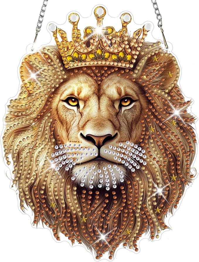 NAIMOER Diamond Art Hanging Kits for Adults Lion 5D Special Shaped Rhinestone, DIY Acrylic Diamond Art Painting Window Pendants Home Garden Wall Hanging Ornament Kits, Double Sided