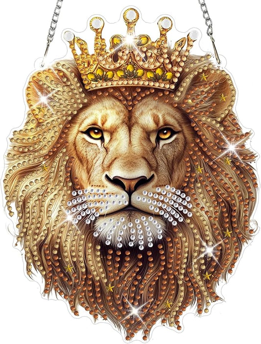 NAIMOER Diamond Art Hanging Kits for Adults Lion 5D Special Shaped Rhinestone, DIY Acrylic Diamond Art Painting Window Pendants Home Garden Wall Hanging Ornament Kits, Double Sided