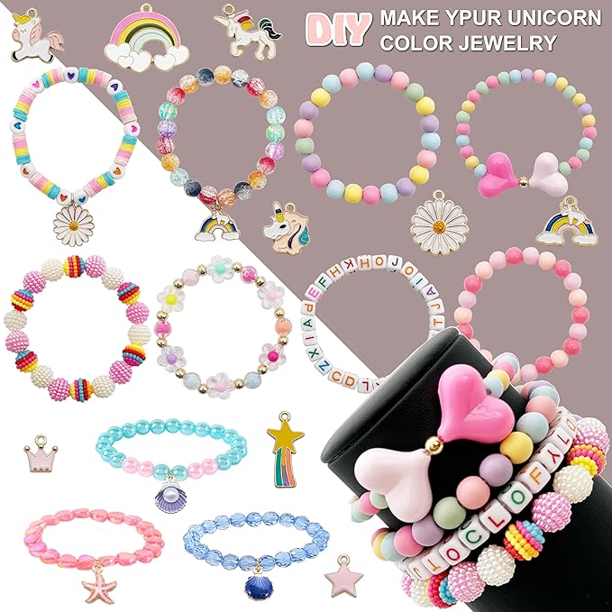 jinnbey ocean style pearl bead jewelry making kit, acrylic letters loose beads for necklace bracelet making, with shell starfish pendant cute beads, gifts for kid adults handicraft enthusiasts