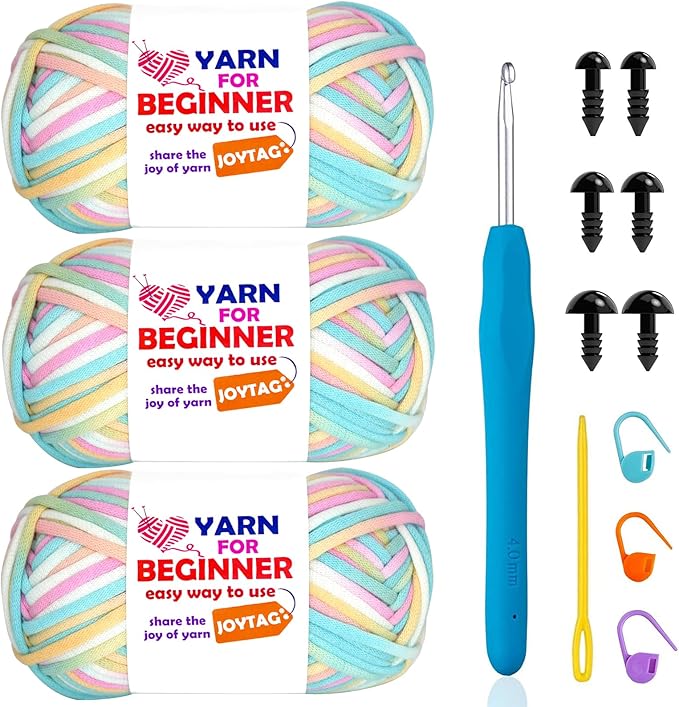 3 Pack Rainbow Beginner Crochet Yarn for Crocheting and Knitting Multicolor Cotton Crochet Yarn for Beginners with Easy-to-See Stitches Cotton-Nylon Blend Easy Yarn for Beginners(Candy)