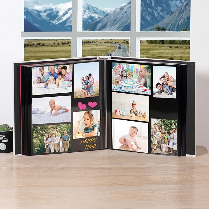 Large Photo Album Self Adhesive 4x6 5x7 3x5 8x10 Scrapbook Magnetic Album DIY Scrap Book Length 13 x Width 12.8 (Inches) 120 Black Sticky Pages Linen Cover DIY Photo Album(White)
