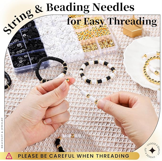 leobro clay beads bracelet making kit, 3524pcs white & black & gold beads for bracelets, adults jewelry making