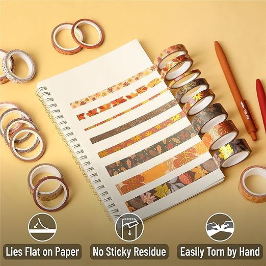 Mr. Pen- Washi Tape Set, 21 Rolls, Autumn Leaves, Decorative Tape, Washi Tapes, Scrapbook Tape, Scrapbook Washi Tape for Journaling, Craft Tape