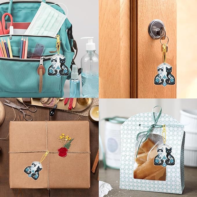 Masendp Two Cats Diamond Painting Hanging Decoration Kit, DIY Special-Shaped Rhinestone Window Hanging Kit, Suitable for Home and Garden Wall Decoration Gift