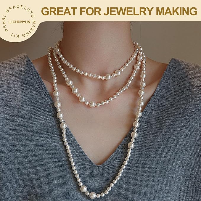 1338PCS Pearl Beads for Bracelets, 5 Size Round Pearl Beads Bulk for Jewelry Making Gold Spacer Star Heart Charms Friendship Bracelets Making Kit for Necklaces Earrings DIY Crafts