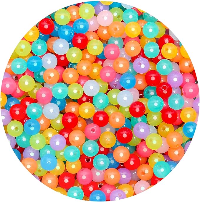 bonny boxx 1000pcs 6mm jelly deep mix colors round beads, smooth transparent acrylic balls, plastic resin gumball bubblegum chunky beads for necklace & bracelet making, crafting supplies
