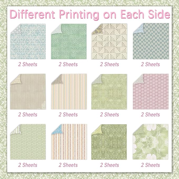 24 Sheets Scrapbook Paper 12" Double-Sided Photo Backdrop Bohemian Patterned (Floral Design H)