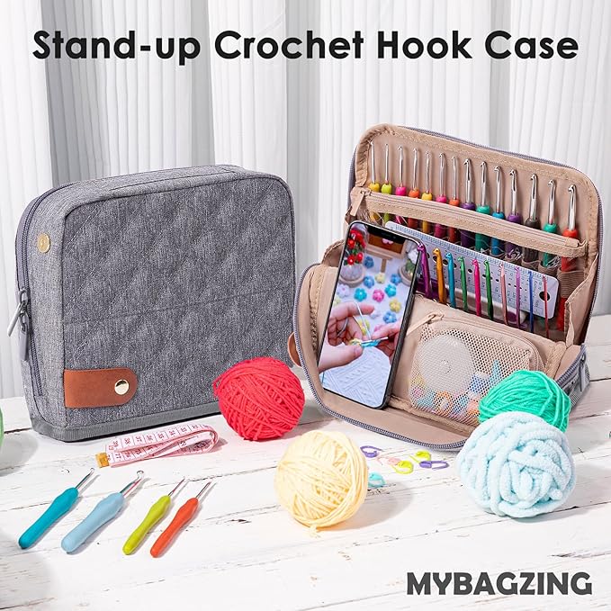Empty Crochet Hook Case - Stand Up Organizer with 30 Slots for Hooks & Needles, Accessories - Needles Set for Lovers, Kit for Beginners