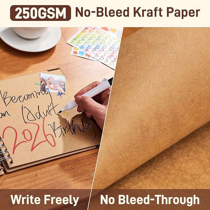 8x8 Scrapbook Album, 40 Pages Thick 250gsm Kraft Paper Photo Album with Metal Corner Protectors & 3D Interactive Elements, DIY Memory Book for Wedding, Anniversary, Baby & Family