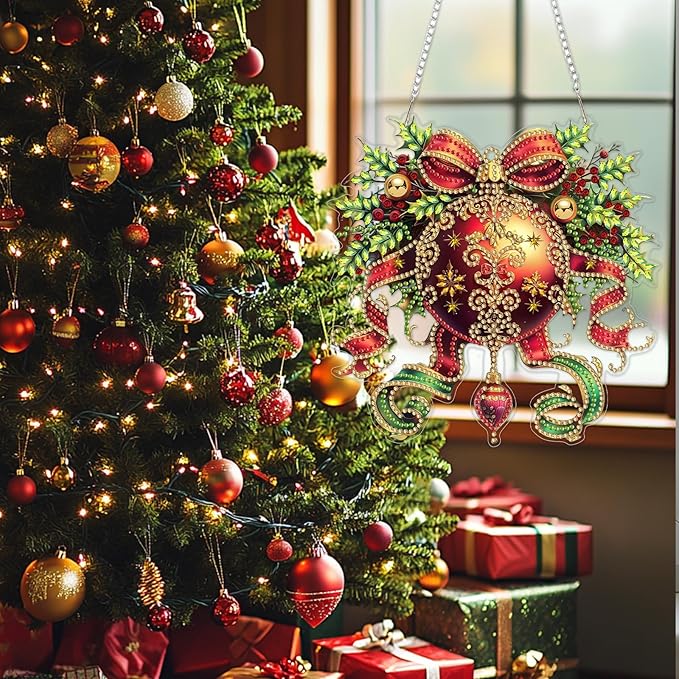 SENQAO Christmas Ball Diamond Art Hanging Kits for Adults Beginners, DIY Acrylic 5D Special Shaped Crystal Diamond Gem Art Painting Hanging Ornament for Home Wall Decor and Gift