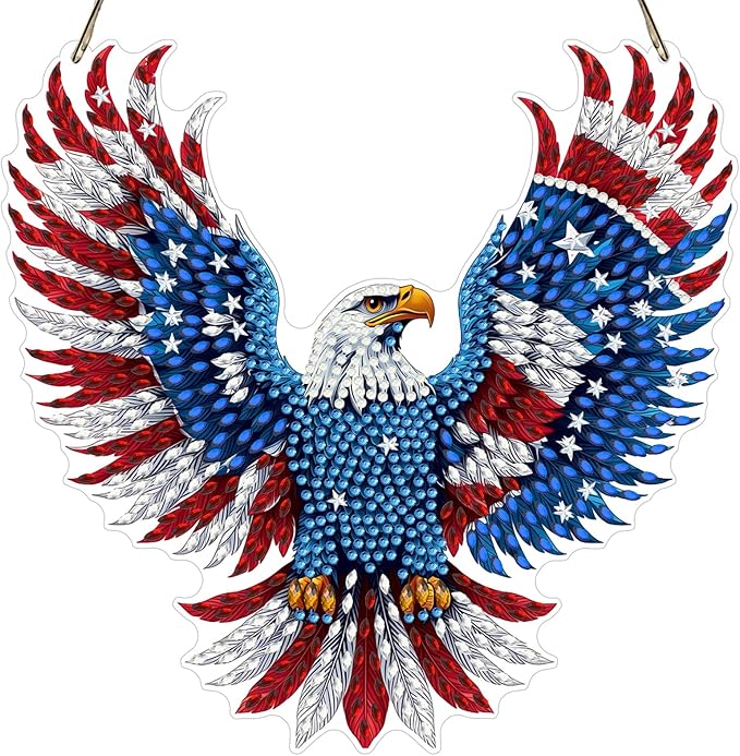 MXJSUA American Eagle Diamond Painting Art Window Suncatchers, Diamond Art Kits for Adults Hanging Ornaments with Chain, 5D Special Shape Crystal Diamond Pendant Accessories for Decor Gift