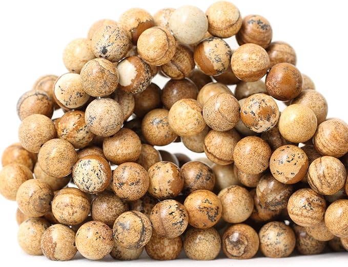 cheavian 35pcs 10mm natural picture jasper stone round loose beads for jewelry making diy findings 1 strand 15"