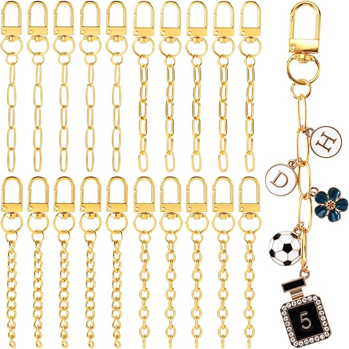 20pcs Gold Keychain Making Kit, Key Ring Swivel Snap Hook Chains, Extender Keychain Bag Charm Kits for DIY Crafts Jewelry Making Handbag Purses- 4 Styles