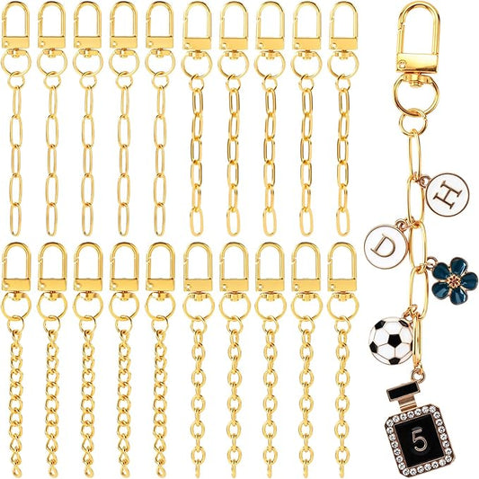 20pcs Gold Keychain Making Kit, Key Ring Swivel Snap Hook Chains, Extender Keychain Bag Charm Kits for DIY Crafts Jewelry Making Handbag Purses- 4 Styles