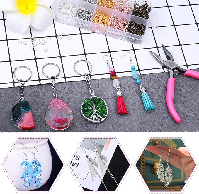 Earring Hooks, Audab 1400pcs Making Kit with 200pcs Ear Ring 1000pcs Jump Rings, Backs and Jewelry Pliers for Supplies Findings