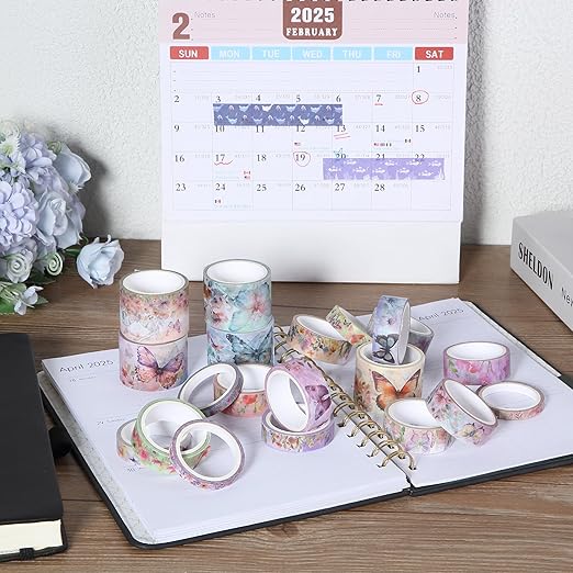 Mr. Pen- Washi Tape Set, 20 Rolls, Assorted Sizes, Watercolor Butterfly Design, Washi Tape for Journaling