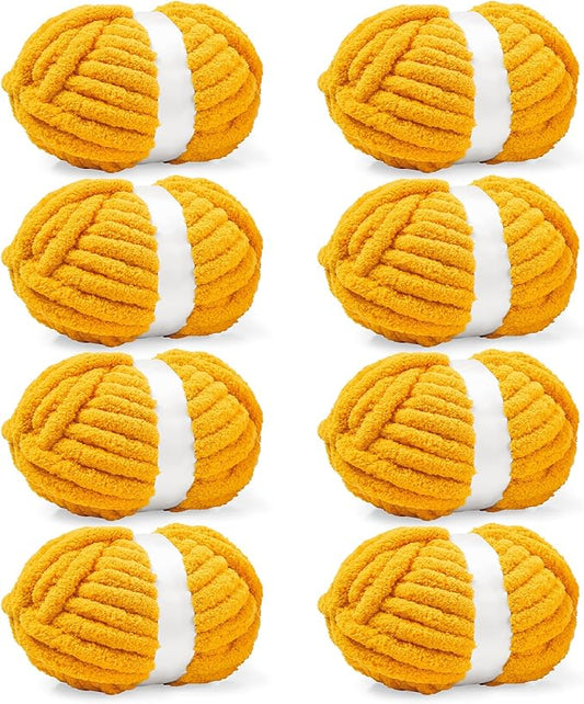 Inhand 8 Pack Chunky Chenille Yarn for Crocheting–30.6 Yards, 7.7oz, Soft Fluffy Thick Yarn,Fall Decor Gifts for Women/Grandma Birthday Unique,Hand Knitting for Blankets&DIY Crafts (Gold)