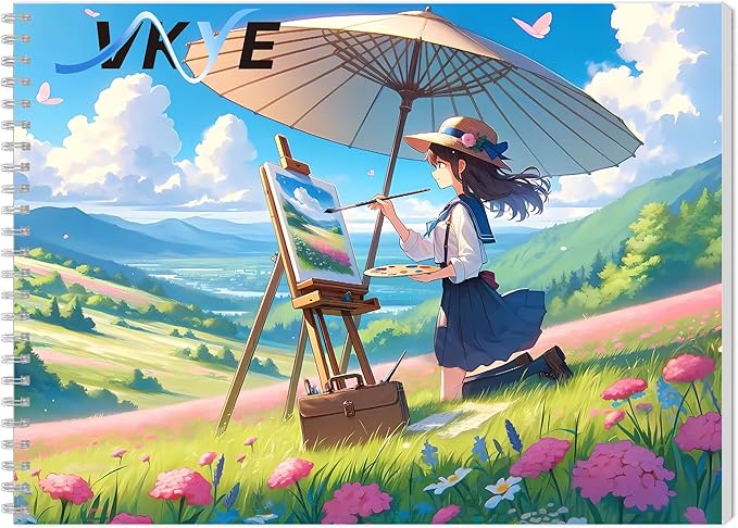 VKYE Coloring Book - Anime Girls Character Adult Coloring Book for Woman & Adults, Markers Recommended, Thick Paper, Intricated Pattern & Details, Spiral Bound, Imagination, Anxiety and Depression