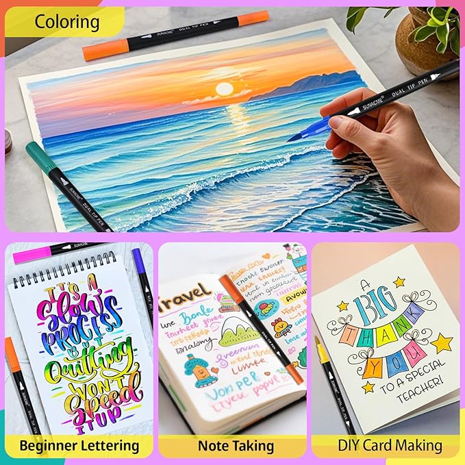 36 Colors Dual Brush Marker Pens, Art Marker Set with Brush and Fineliner Tip for Adults Coloring Books, Journaling, Note Taking