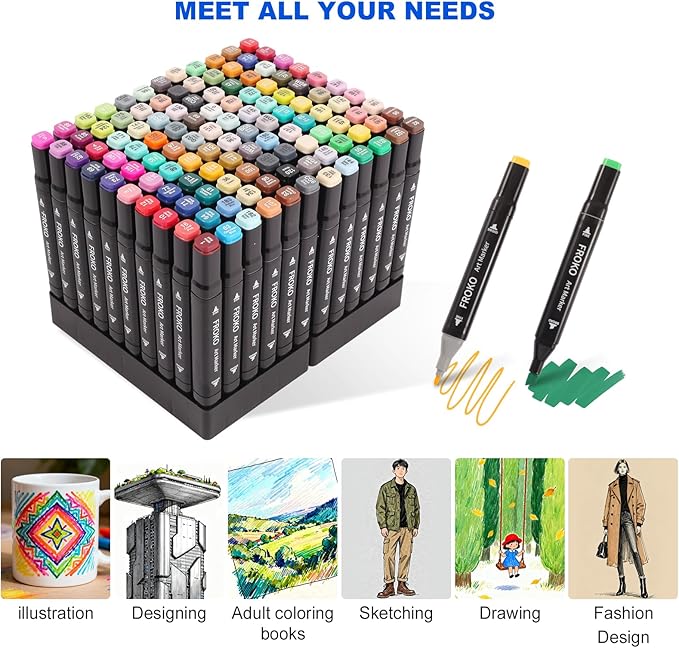 FROKO Alcohol Markers,120 Colors Dual Tip Art Marker,Coloring Marker, markers for adult coloring books no bleeding