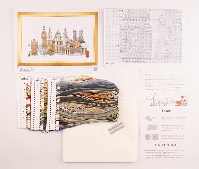 Thea Gouverneur - Counted Cross Stitch Kit - London - Aida - 18 Count - Embroidery Kit for Adults - DMC Embroidery Threads and Other Cross Stitch Supplies Included - 470A