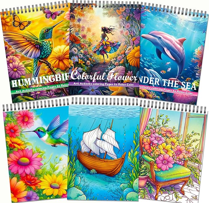 Aannanl Adult Coloring Book - Set of 3 Coloring Books for Adults Relaxation Spiral Bound Coloring Books for Women to Relieve Anxiety and Stress Relief (Natural Scenery)