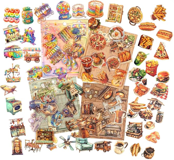 Vintage Food Stickers for Scrapbooking – 100pcs Dessert, Bread & Cafe Style Cooking Stickers for Scrapbook Supplies, Junk Journal, Planner & DIY Crafts Supplies